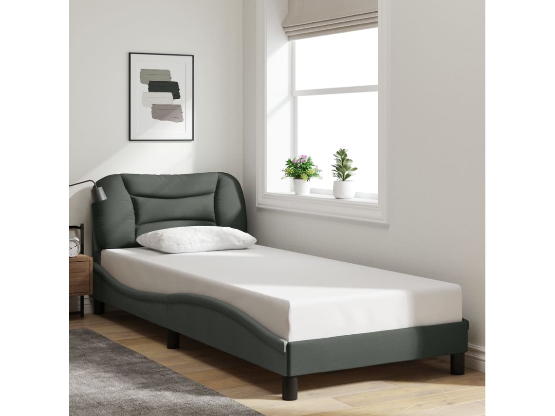 Estructura De Cama Sin Colchón Tela Gris Oscuro 90x200 Cm