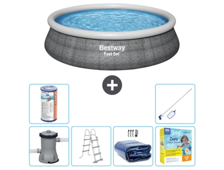 Piscina Hinchable Redonda Fast Set BESTWAY - Estampado Ratán - 457 x 107 cm - Incluida Bomba - Escalera Accesorios CB28