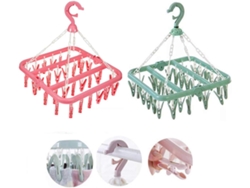 JILLIOPER Percha para Ropa Secado 2 Piezas 32 Pinzas Plástico para Secar Calcetines Ropa Interior Toallas