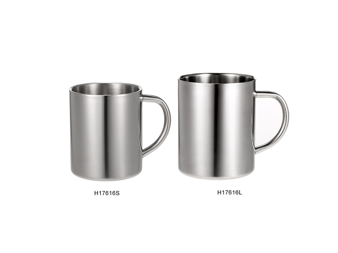 Taza de acero inoxidable de doble pared con asa para café, té, cerveza, picnics, 300/400 ml.