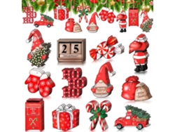 36 adornos navideños de madera: figuras recortadas de un gnomo rojo, Papá Noel, un bastón de caramelo y un camión para decorar el árbol de Navidad.