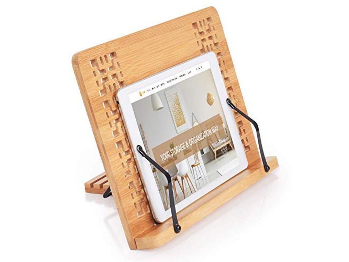 2026rebe-portavasos De Bambú Ajustable Con Patrón Hueco Elegante 34cmx24cm Para Libros Y Tablet