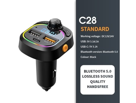 Reproductor de MP3 para automóvil Bluetooth 5.0 Transmisor FM Manos libres Modulador de radio para automóvil Micrófono incorporado Adaptador de car...