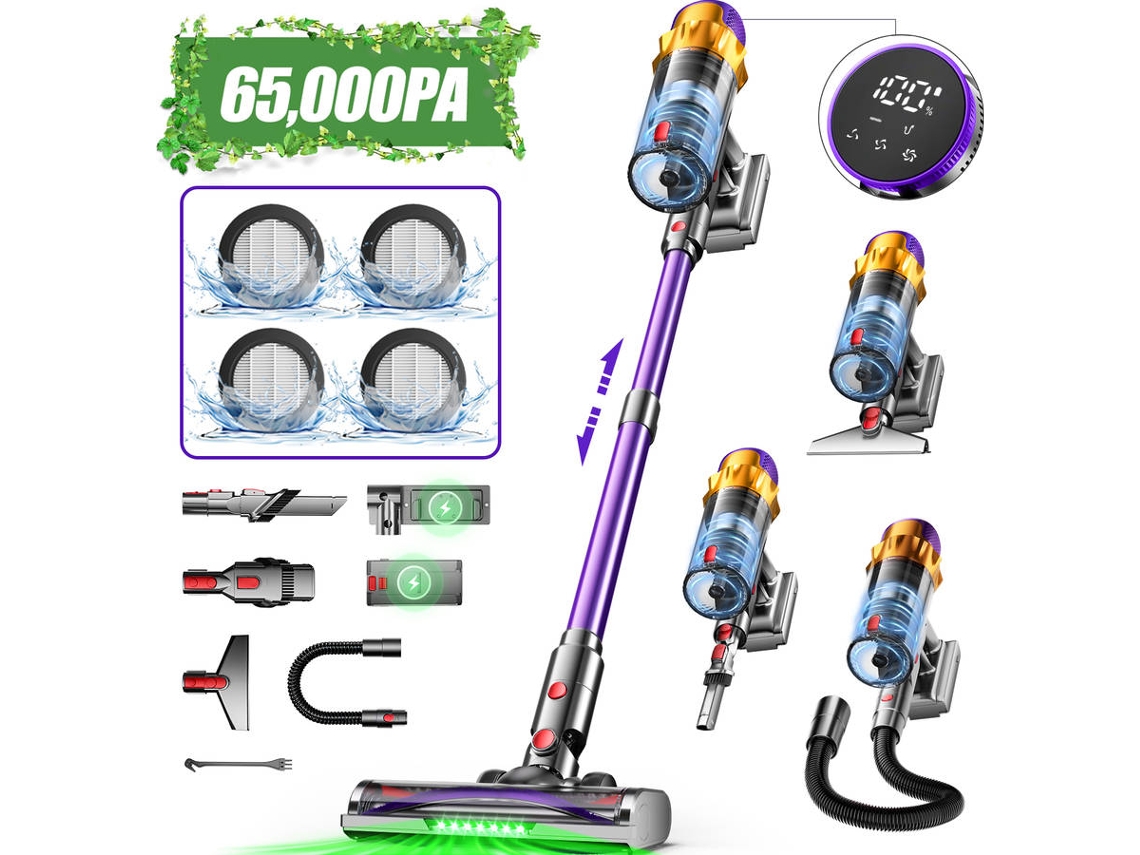 Aspiradora vertical Daccormax de 550 W y 65 kPa con cepillo para mascotas y manguera (70 min de autonomía, 1,8 l)