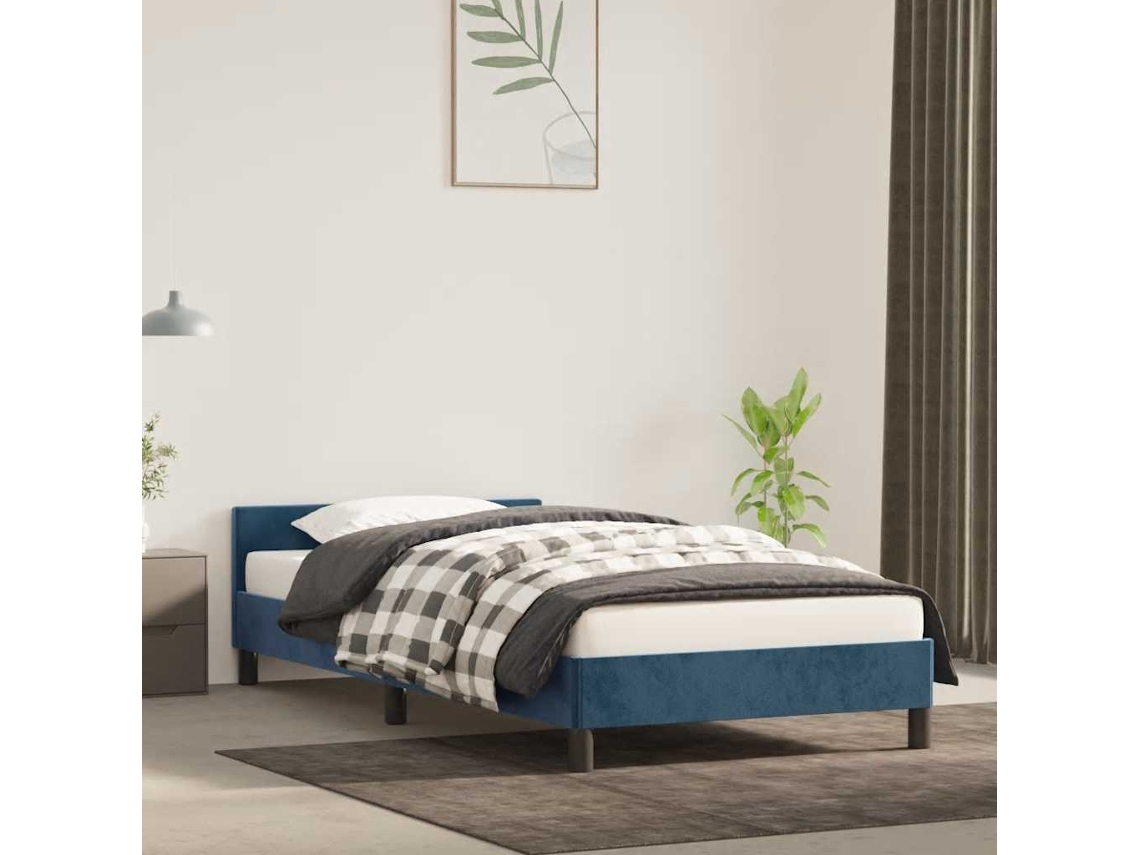 Estructura De Cama Sin Colchón Terciopelo Azul Oscuro 90x200 Cm