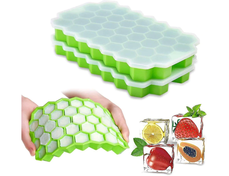 Juego de 2 cubiteras de silicona para hielo, verdes, con tapa