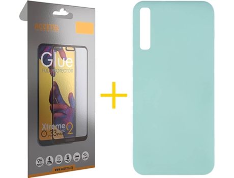 Kit Funda + Protector de Pantalla Samsung Galaxy A50 ACCETEL Full Silicona Líquida (Verde Agua)