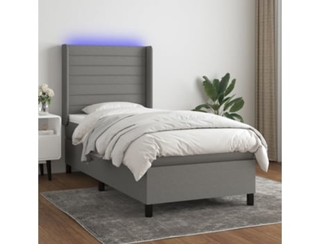 MAISON EXCLUSIVE Cama con somier con colchón y LED 90x190 cm tela gris oscuro