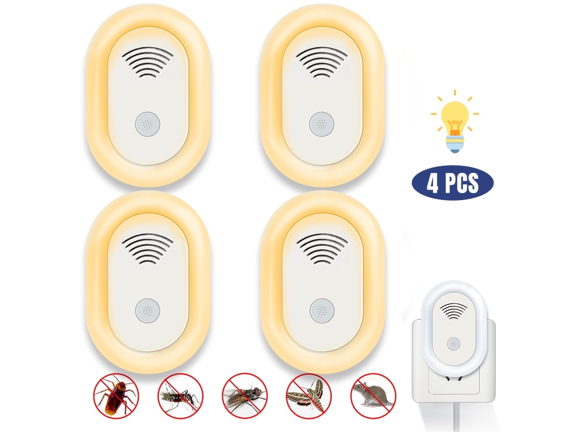 Repelente ultrasónico de plagas con luz nocturna, paquete de 4 unidades, CZHHMART