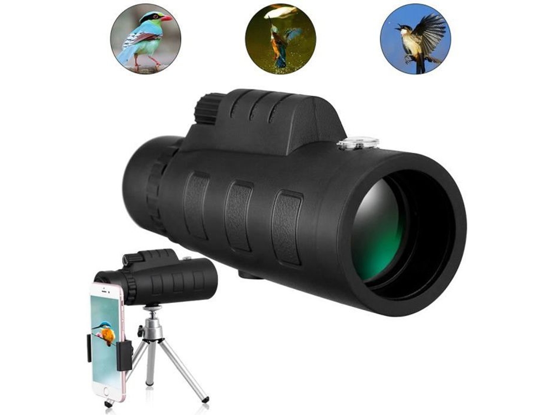 Telescopio monocular Hd 50X60 Telescopio de revestimiento verde con soporte para teléfono y trípode para observación de aves y caza