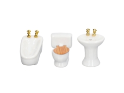 Conjunto Banheiro Miniatura Casinha Boneca 1/24 Cerâmica Branco Banheira Toalete Pia 3 Peças
