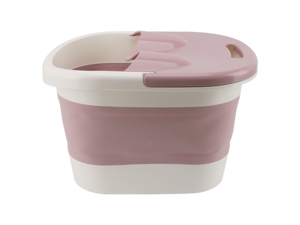 Bañera de pies plegable y portátil con función de masaje y tapa, ideal para el hogar, color rosa