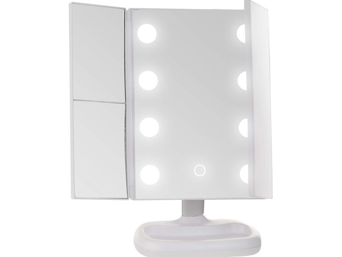 Espejo De Tocador Tríptico Con Luz, Aumento De 1x/2x/3x, Color Blanco.