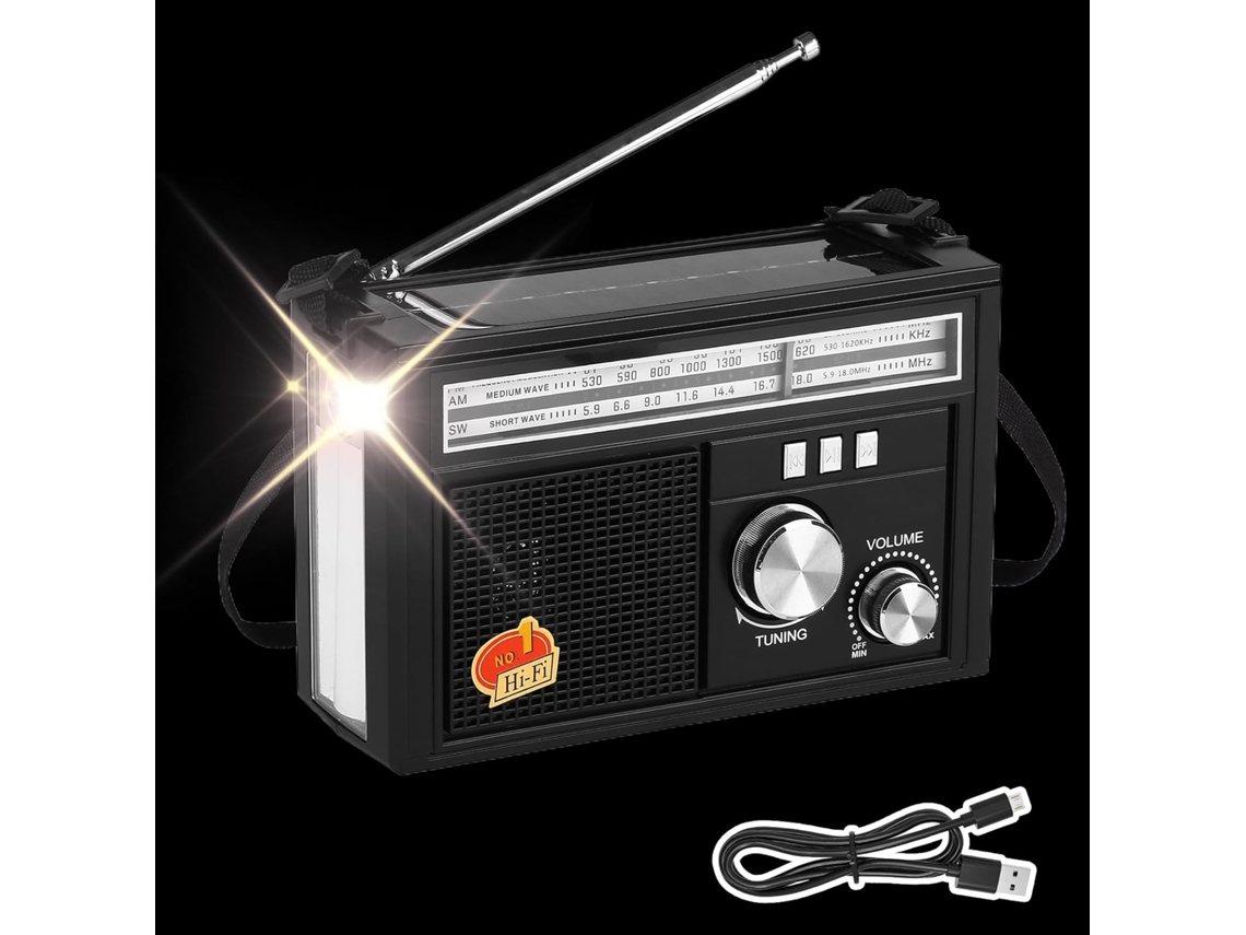 Radio solar AM/FM de onda corta, 11200 mAh, alimentada por energía solar, para camping, resistente al agua, con asa y kit.