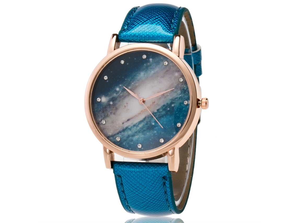Reloj De Pulsera Para Parejas Zhoulianfa Con Correa De Pu, Diseño Celeste, Esfera Redonda, Cuarzo Azul.