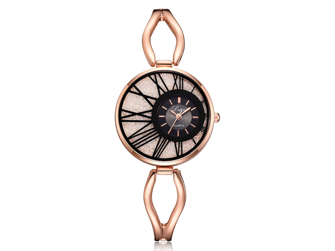 Reloj De Pulsera Lvpai Para Mujer Con Brazalete De Aleación Metálica, Movimiento De Cuarzo, Oro Rosa + Negro.