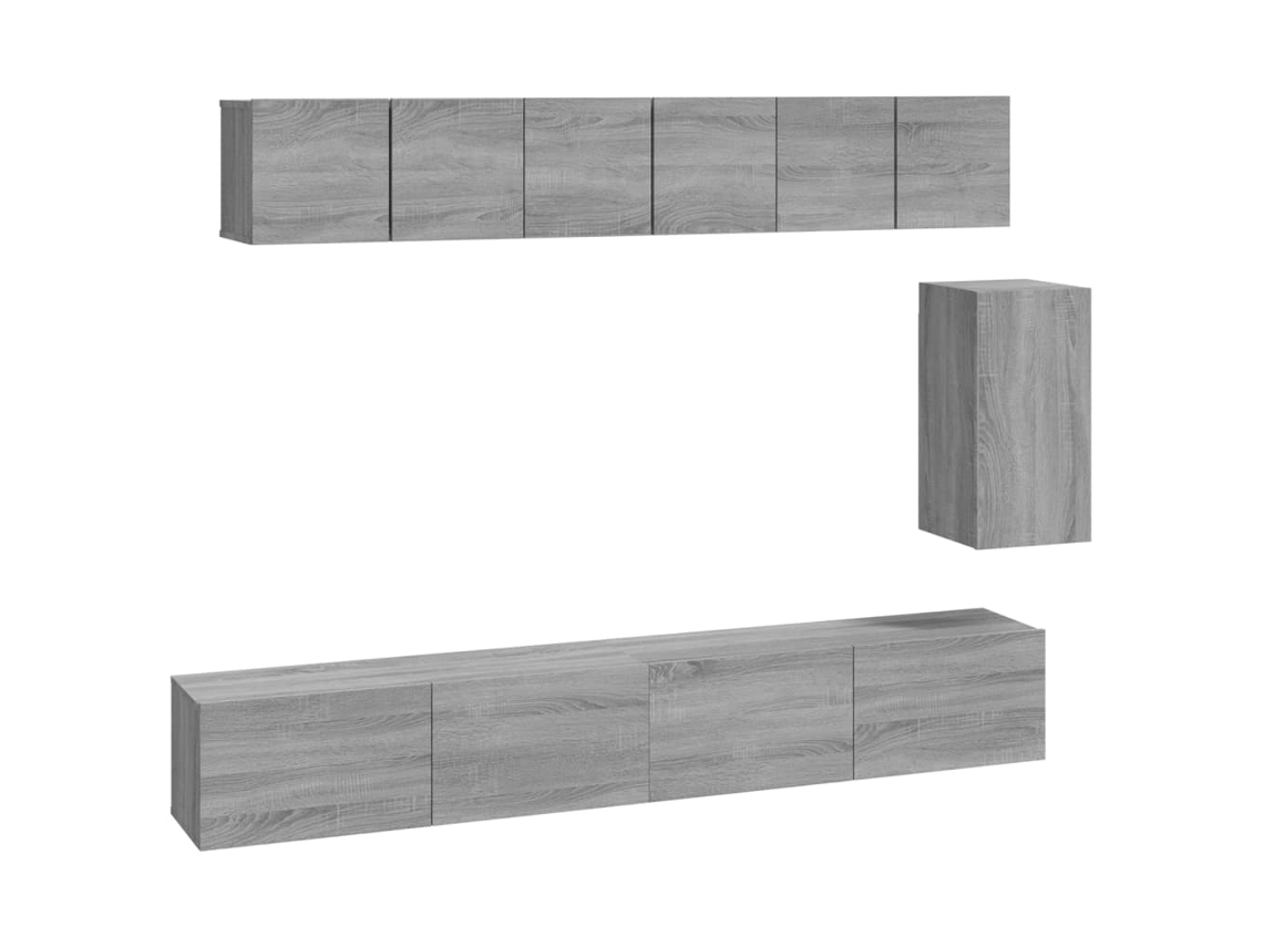 Conjunto de muebles para TV de 6 piezas, derivados de madera gris, EXCLUSIVO DE LA CASA