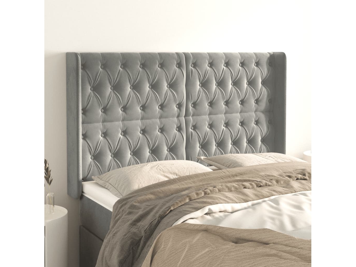 Cabecero Con Orejas De Terciopelo Gris Claro 163x16x118/128 Cm