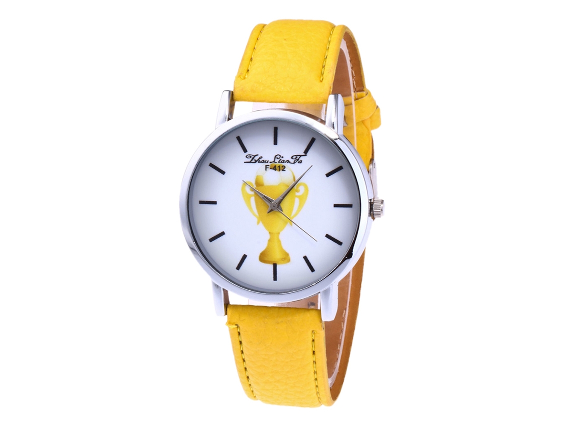 Reloj De Pulsera De Cuarzo Zhoulianfa Informal De Piel Sintética, Estilo Sencillo, Amarillo.