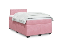 Cama Box Spring Con Colchón Terciopelo Rosa 120x190 Cm