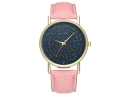 Reloj De Cuarzo Para Hombre Con Correa De Cuero Y Esfera Rosa Con Diseño De Cielo Estrellado.