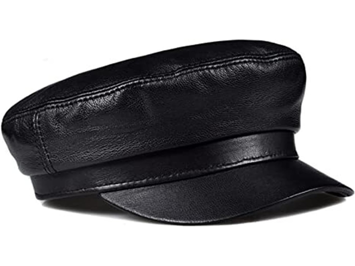 Casquette De Baseball En Cuir Véritable – Chapeau Béret Élégant Homme Et Femme (noir, Grand)