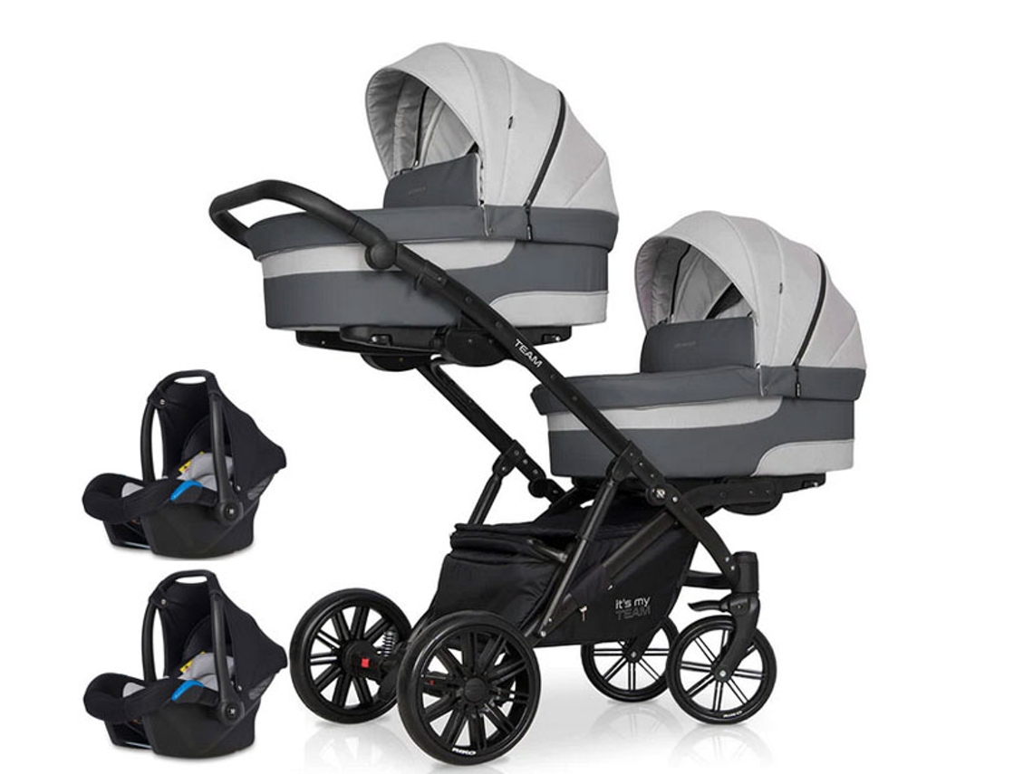 Cochecito Gemelo 2 Plazas 2 Capazos Kite 0 Isofix Ready Team Grey Fox RIKO