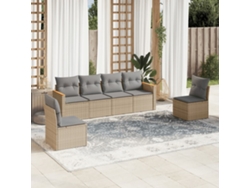 Conjunto de sofá de jardín de 6 piezas con cojines, mimbre sintético beige, Dkd Home Decor