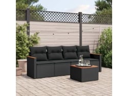 Conjunto de 5 sofás de jardín con cojines de mimbre sintético negro, Dkd Home Decor