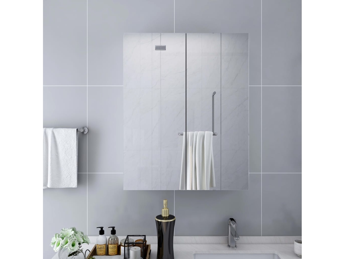 Armario de baño con espejo de 60x15x75 cm, fabricado en MDF blanco.