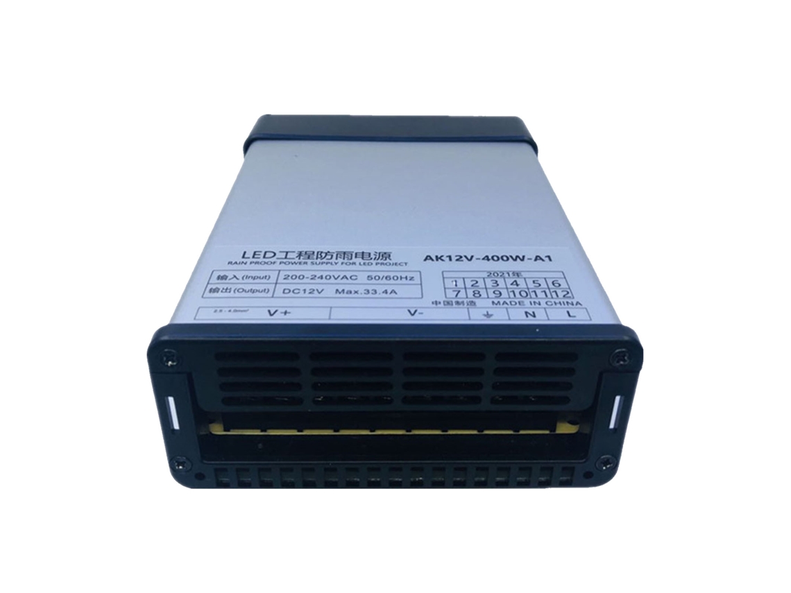 Fuente de alimentación impermeable 2026dz de 400 W y 12 V para LED con protección contra cortocircuitos e interruptor.