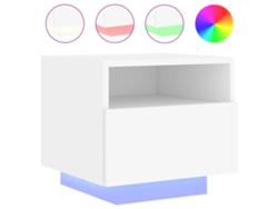 Mesita de Noche Luces Led Madera Blanco (40x39x37cm)