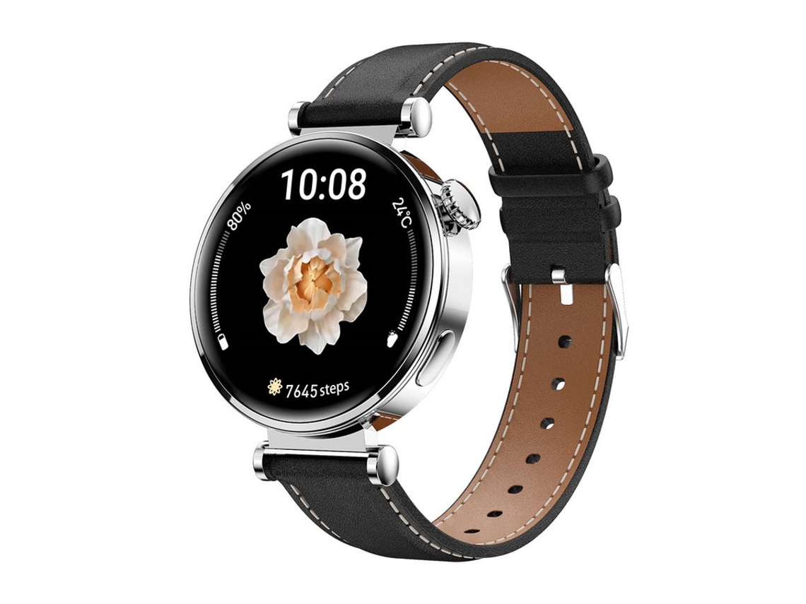 GT4MINI Reloj inteligente Frecuencia cardíaca Presión arterial Bluetooth Llamada deportiva, Cuero negro plateado GODTVAGT