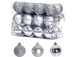 Bolas Navideñas De Plástico Plateado De 3 Cm Con Caja De Regalo Reutilizable - 24 Unidades