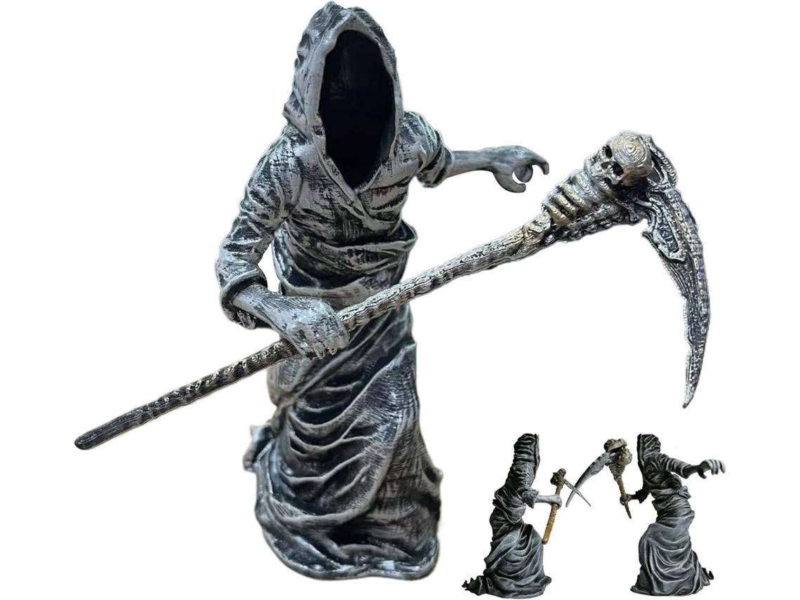 Estatua Escritorio Halloween Adorno Gótico Muerte Figura Impresa 3d Esqueleto Empuñando Guadaña Dormitorio