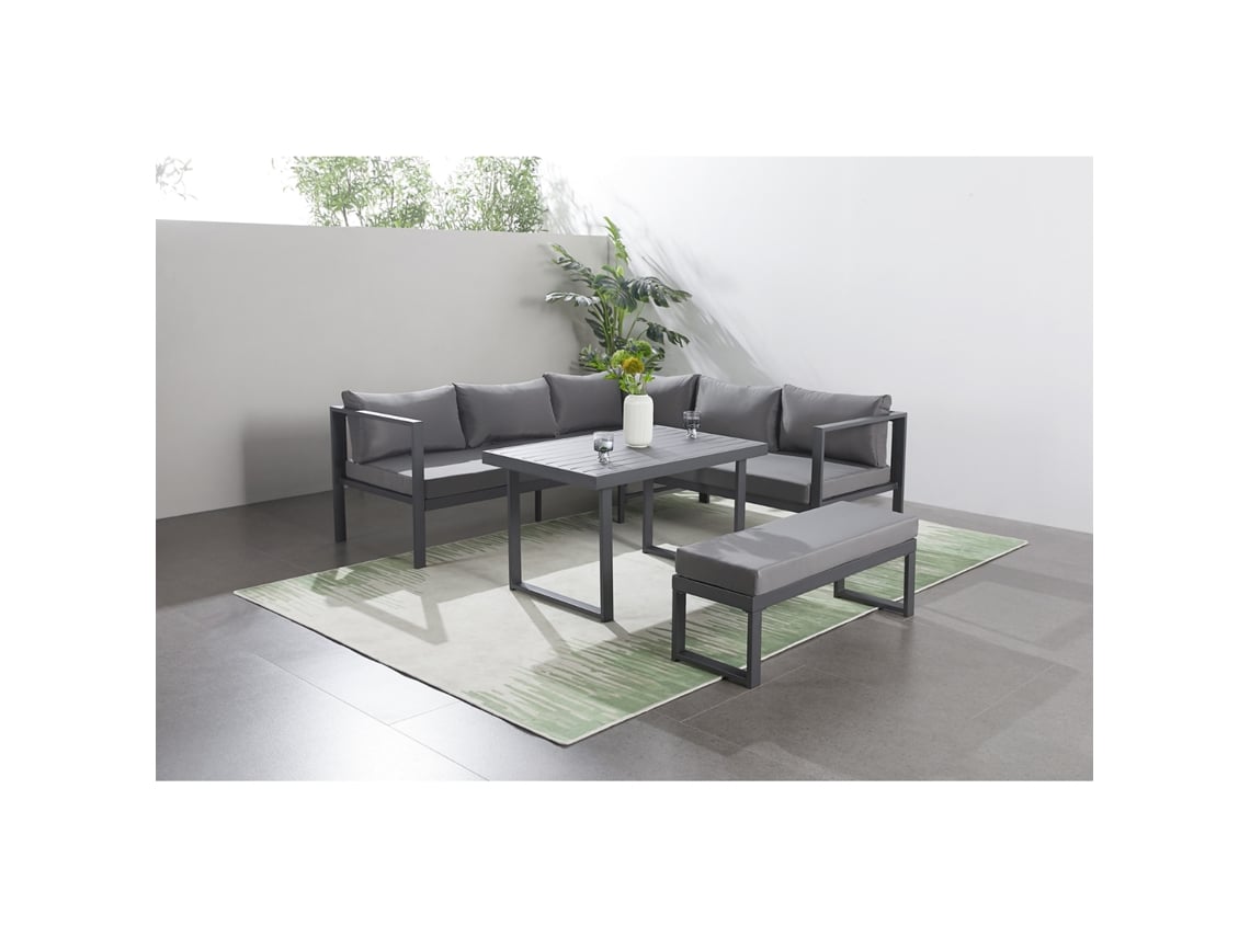 Salón de jardín panorámico de 8 plazas en resina tejida en negro y gris Marbella Concept U