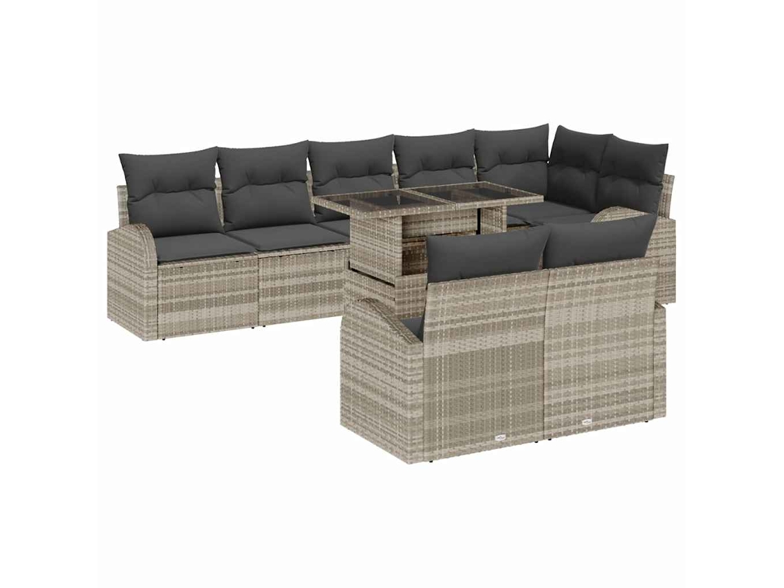 Maison Exclusive - Conjunto de sofás de jardín de mimbre gris claro de 9 piezas
