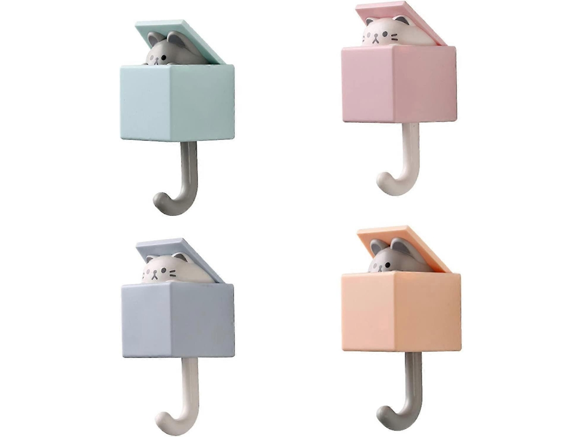 Ganchos adhesivos creativos para abrigos, 4 adorables ganchos para mascotas, para abrigos, bufandas, sombreros y toallas (4 colores)