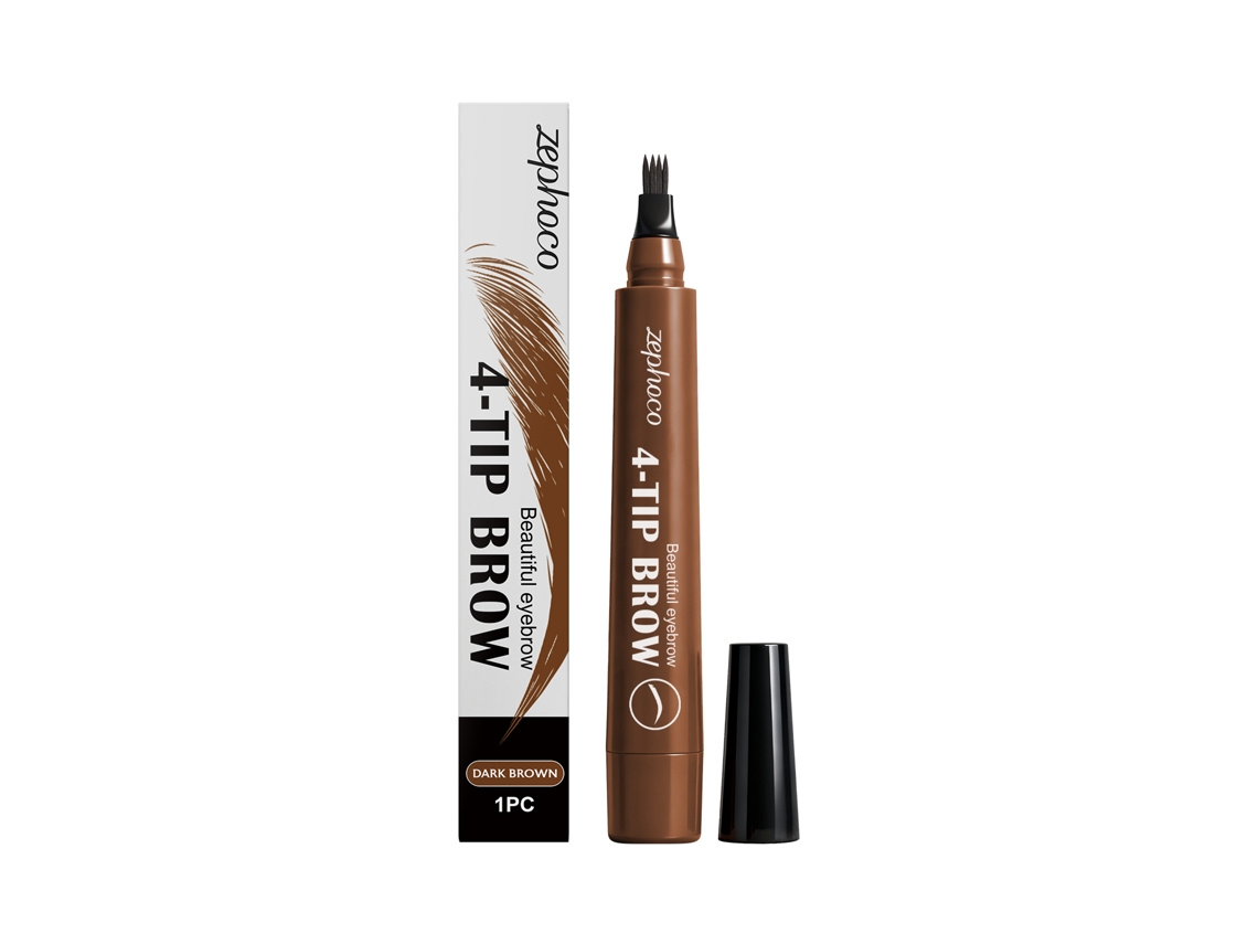 Lápiz de cejas de cuatro puntas, color marrón oscuro y resistente al agua