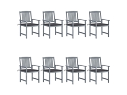 Sillas de jardín DKD Home Decor de 8 piezas con cojines, acacia maciza, gris