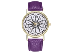 Reloj De Cuarzo Con Correa De Cuero Y Esfera De Patrón Abstracto Para Amante Morado