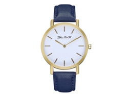 Reloj De Pulsera De Aleación Con Correa De Cuero Dial Redondo Analógico Cuarzo Azul Para Mujer Y Hombre
