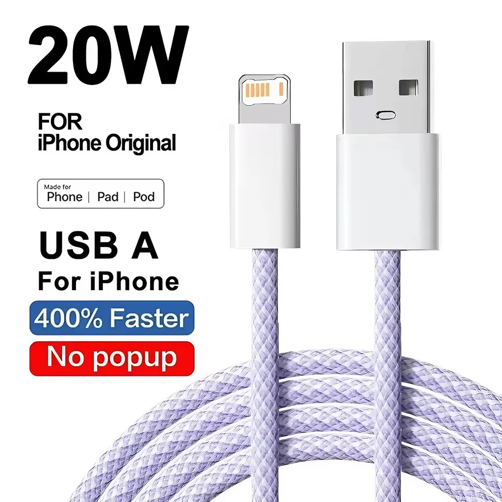 Cable Usb Trenzado De Carga Rápida De 20 W (morado, 1 Metro) Para Iphone