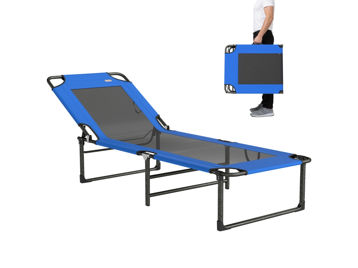 Silla Jardín Plegable 4 Posiciones, Transportable, 175x58x68cm, Azul