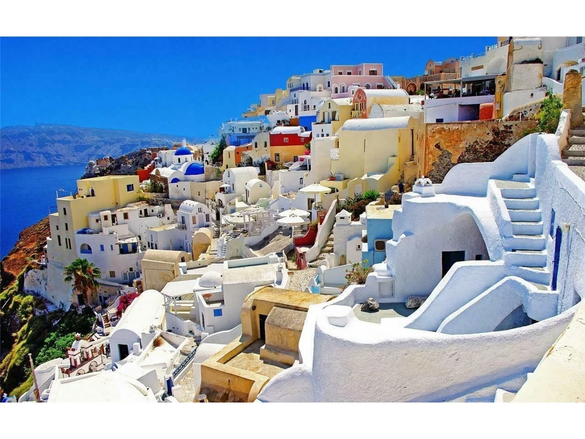 Rompecabezas Para Adultos De 1000 Piezas Con El Horizonte De Santorini, Póster Brillante, Foto De La Isla Griega (blanco)