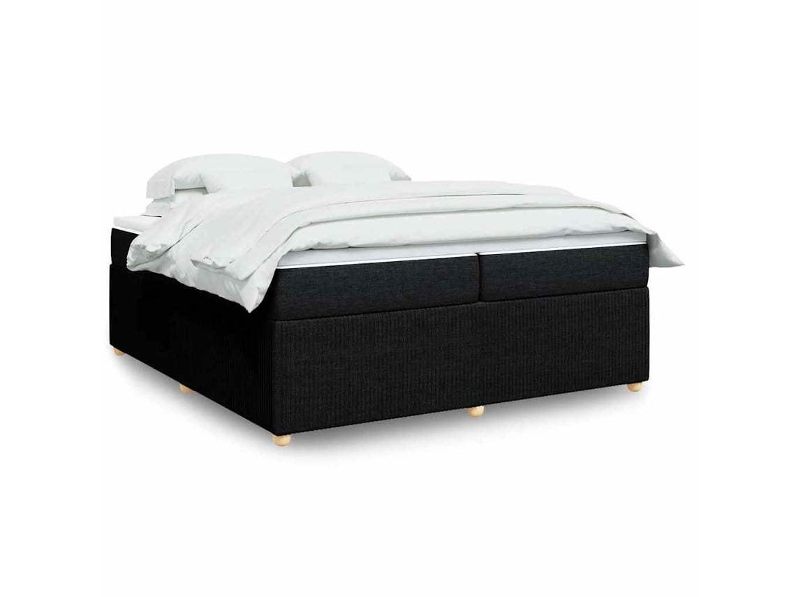 Cama Box Spring Con Colchón Tela Negro 200x200 Cm