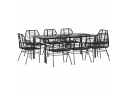 Juego de comedor de jardín de 9 piezas con patas de cristal, mimbre y color negro - EXCLUSIVA MAISON