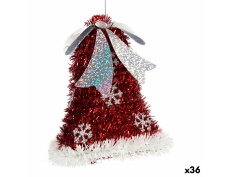 Adorno Navideño Colgante Campanas Espumillón Blanco Rojo 10,2 x 13 x 10,2 cm (36 Unidades)
