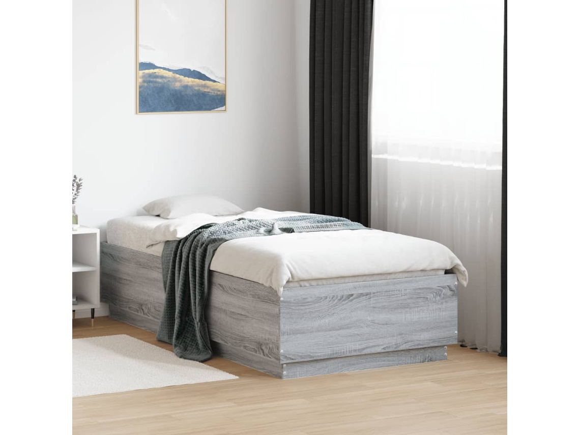Estructura Cama Con Luces Led Madera Gris Sonoma 90x190 Cm
