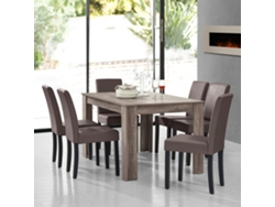 Mesa de comedor + 6 sillas Forssa MDF y polipiel 140x90x77cm - Roble antiguo + Marrón [EN.CASA]